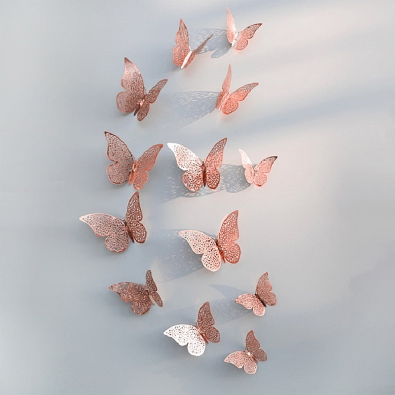 Skhek 12Pcs 3D Hollow Butterfly Wall Sticker For Home Decoration DIY Wall Stickers For Kids Rooms Party Wedding Decor Butterfly Fridge