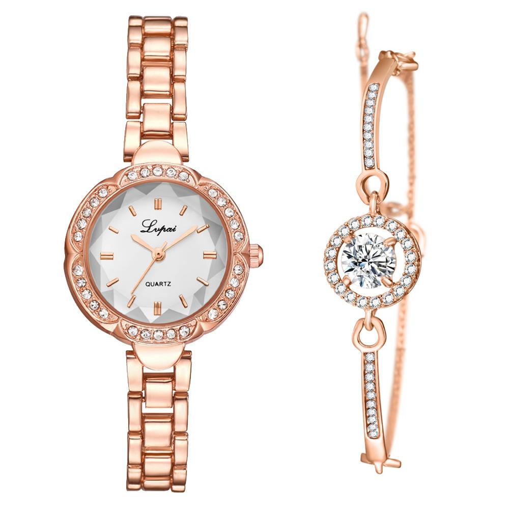 Christmas Gift Luxury 2 PCS Set Watch Women Silver Rhinestone Bracelet Watch Jewelry Ladies Female Hour Casual Quartz Wristwatches Dropshipping