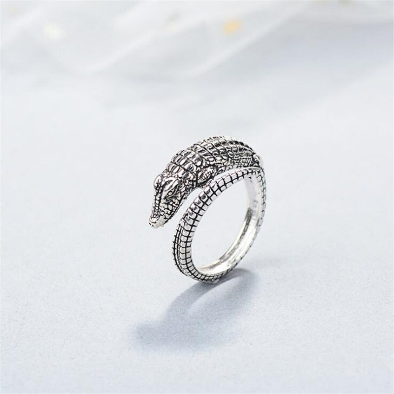 Christmas Gift New Creative Retro Cute Animal 925 Sterling Silver Jewelry Personality Crocodile Exquisite Evil Fish Opening Rings R034