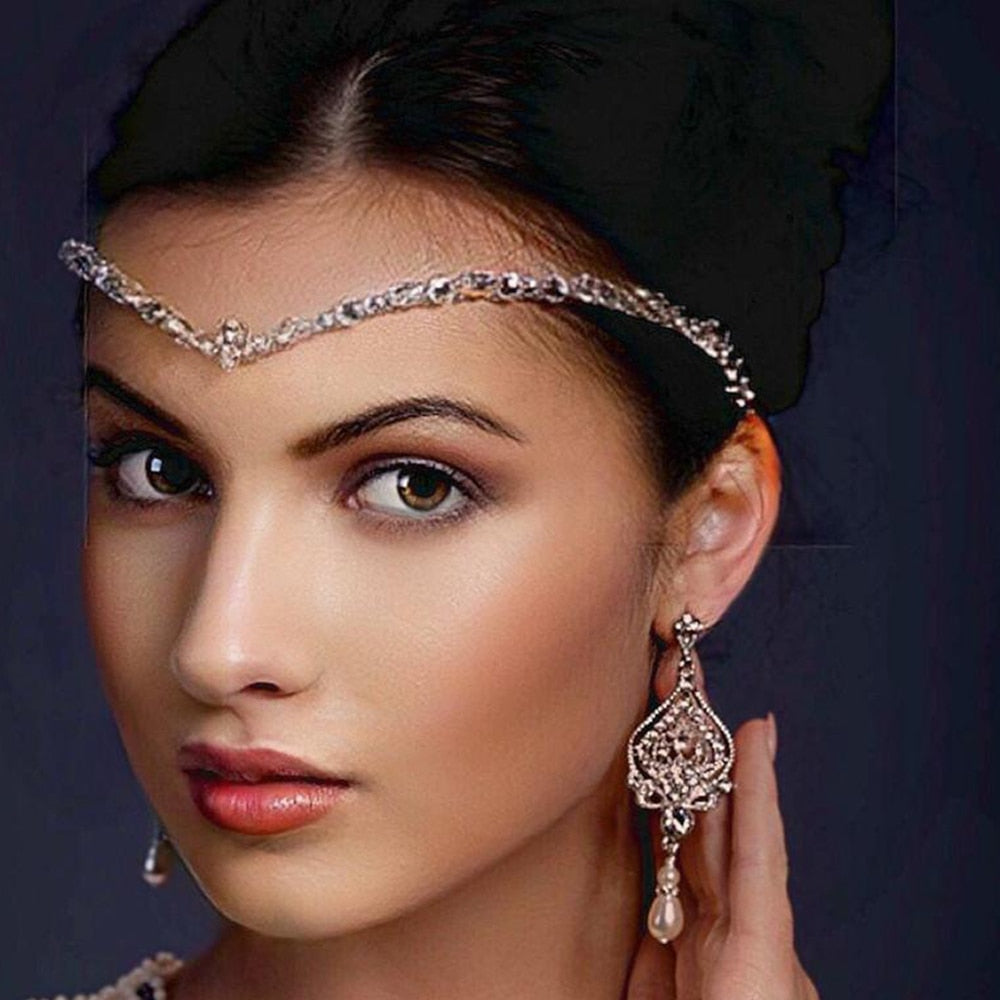 Skhek Fashion Luxury Crystal Bridal Forehead Chain Jewelry Hair For Women Indian Wedding Headdress Girl Star Decoration Gift