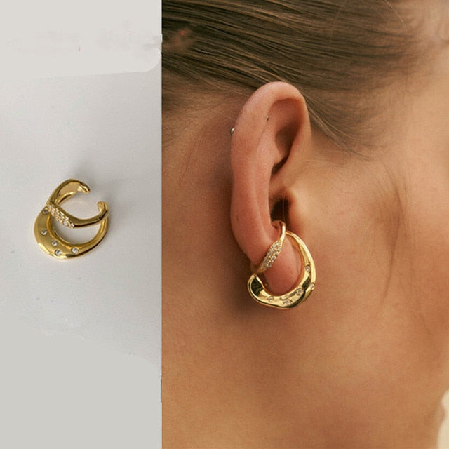 SKHEK 2022 Punk Metal Ear Cuff Earrings Geometric Irregular Hollow Ear Bone Clip Without Piercing For Women Girls Jewelry Gift