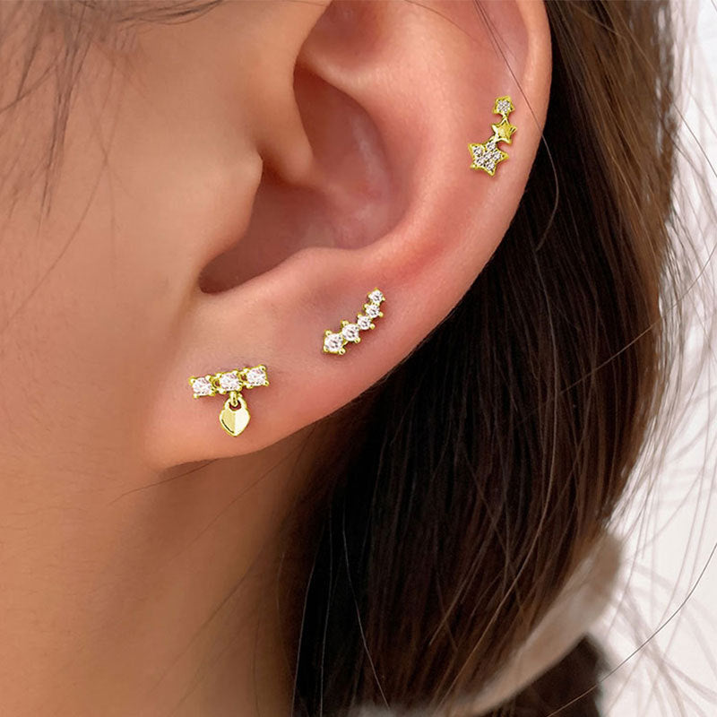 Skhek Korean Version Simple Star Combination Stud Earrings Women Fashion Temperament Student Party Jewelry