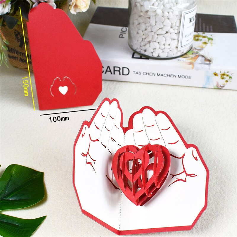 3D Love in the hands Romance Pop-Up Cards Valentines Day Anniversary Mothers Day Greeting Cards