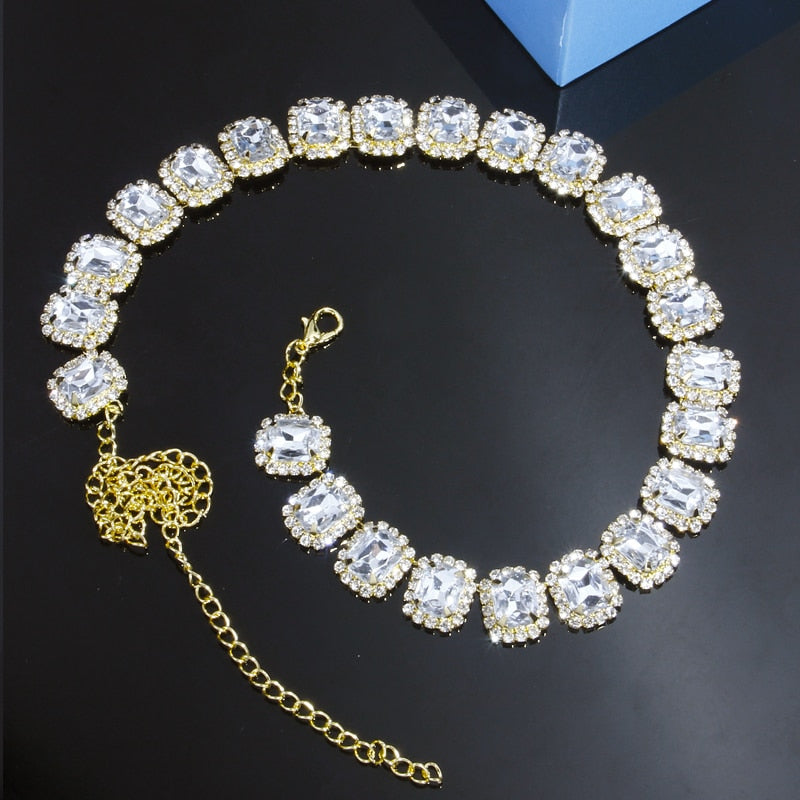Skhek Gold Crystal Rhinestone Choker Necklace Women Jewelry Statement Hip Hop Necklace Men Bling Iced Out 2022 Big Necklaces