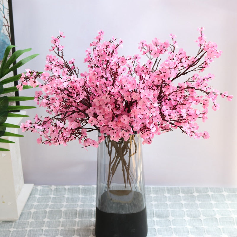 Skhek  White Artificial Flowers Cherry Blossoms Gypsophila Fake Plants DIY Wedding Bouquet Vases For Home Decor Faux Christmas Branch