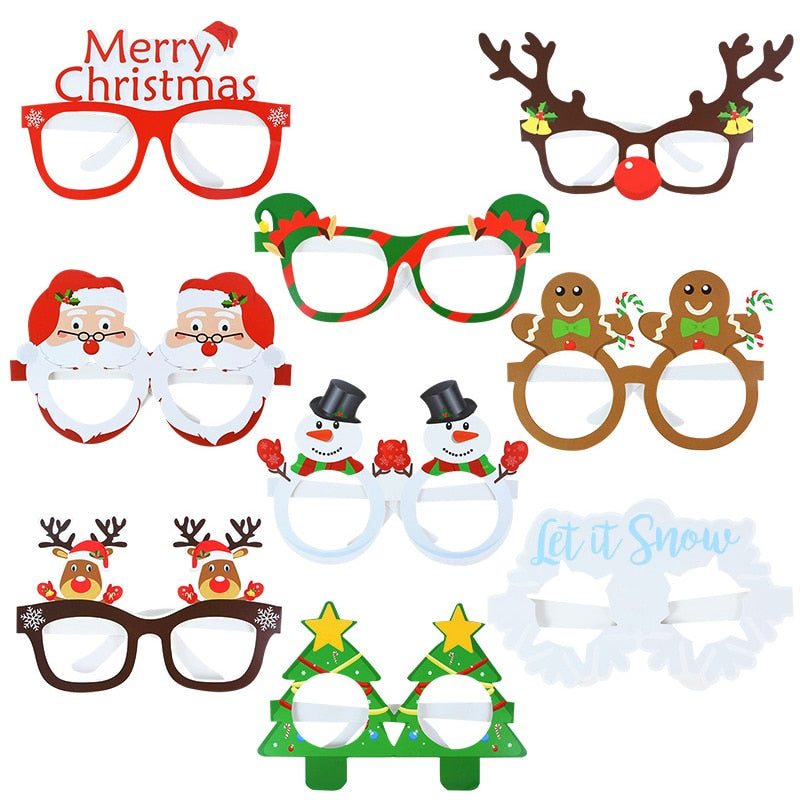 9pcs Christmas Glasses Santa Claus Snowman Snowflake Tree Elk Paper Glasses Party Photo Props 2020 Christmas Decoration For Home