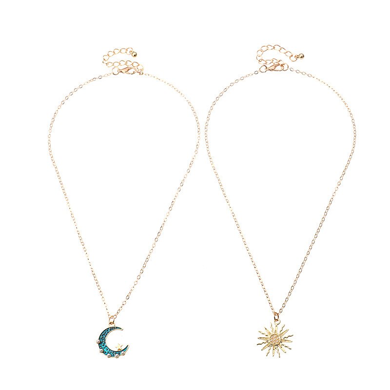 Simple Sun Stars Moon Necklaces Fashion Europen Alloy Oil Drop Women Long Pearl Golden Pendant Necklace Jewelry For Girls Gifts