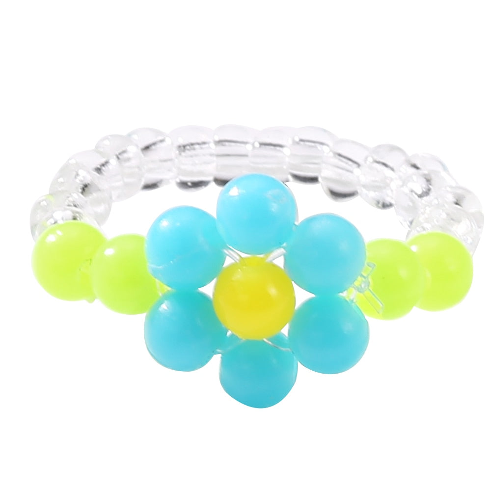 Skhek New Cute Transparent Resin Acrylic Handmade Beaded Rhinestone Colourful Geometric Square Round Rings for Women Y2k Jewelry Party