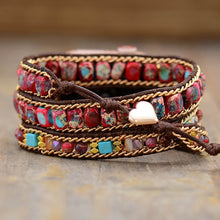 Load image into Gallery viewer, Skhek Back to School Red Emperor Stone Bracelet For Aple Watch Band Boho Beads 3 Wrap Wax Rope Wristwatch Strap Vegan Wristband Gift Dropship