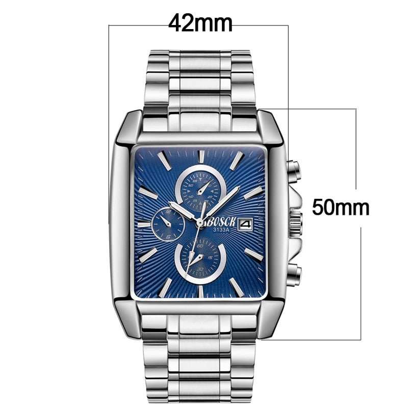 Christmas Gift Rectangle Fashion Men Wristwatch Stainless Steel Watchband Casual Business Watches Sports Waterproof Big Dial Clock Male Watches