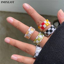 Load image into Gallery viewer, SKHEK 2022 New Korea Ins Vintage Simple Resin Colorful  Plaid Opening Rings For Women Girls Fashion Aesthetic Jewelry Accessories Gift