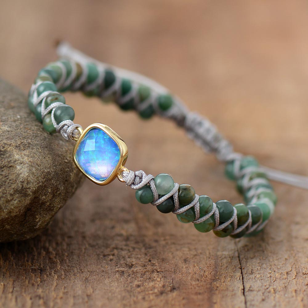 Skhek  Natural Stone Charm Bracelets Jades Opal String Braided Strand Bracelets Friendship Wrap Bracelet Femme Women Jewelry