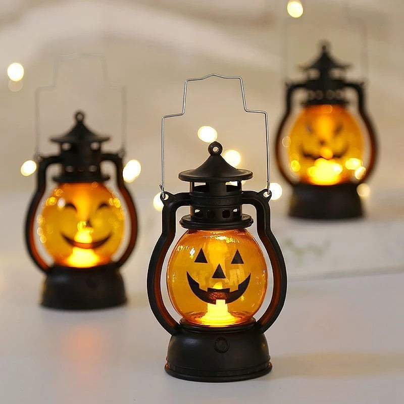 SKHEK Halloween LED Haloween Pumpkin Ghost Lanter Candle Light Halloween Party Decoration For Home Holiday Bar Horror Props Oil Lamp Kids Toy