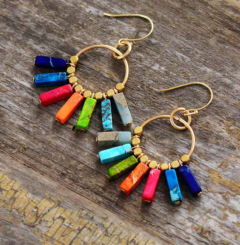 Skhek  Chakra Earring Colorful Natural Stones Gold Color Beads Dangle Drop Earrings Designer Bohemian Women Ear Rings Gifts Dropship
