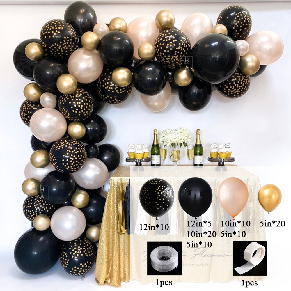 Graduation Party 87pcs DIY Balloon Garland Arch Kit Black Gold Champagne Latex Balloons for 2021 New Year Retirement Graduation Party Decoration