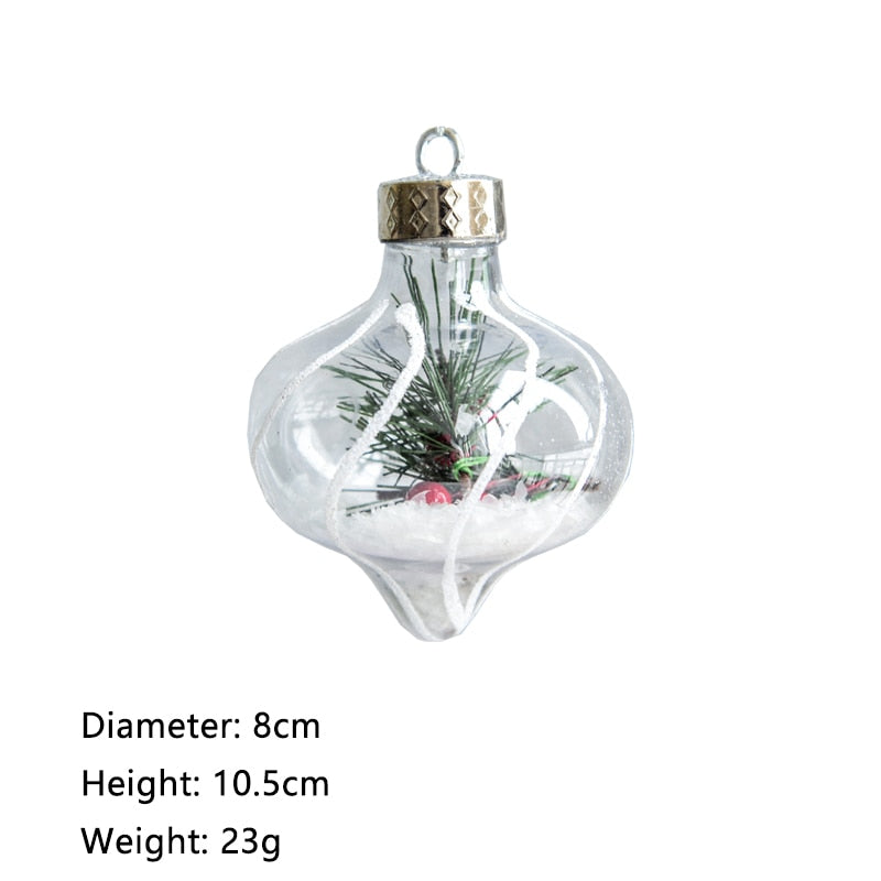 LadyCC Christmas Decoration Transparent Water Drop Christmas Ball Hanging Ball White Built-in Snow Christmas Tree Pendant