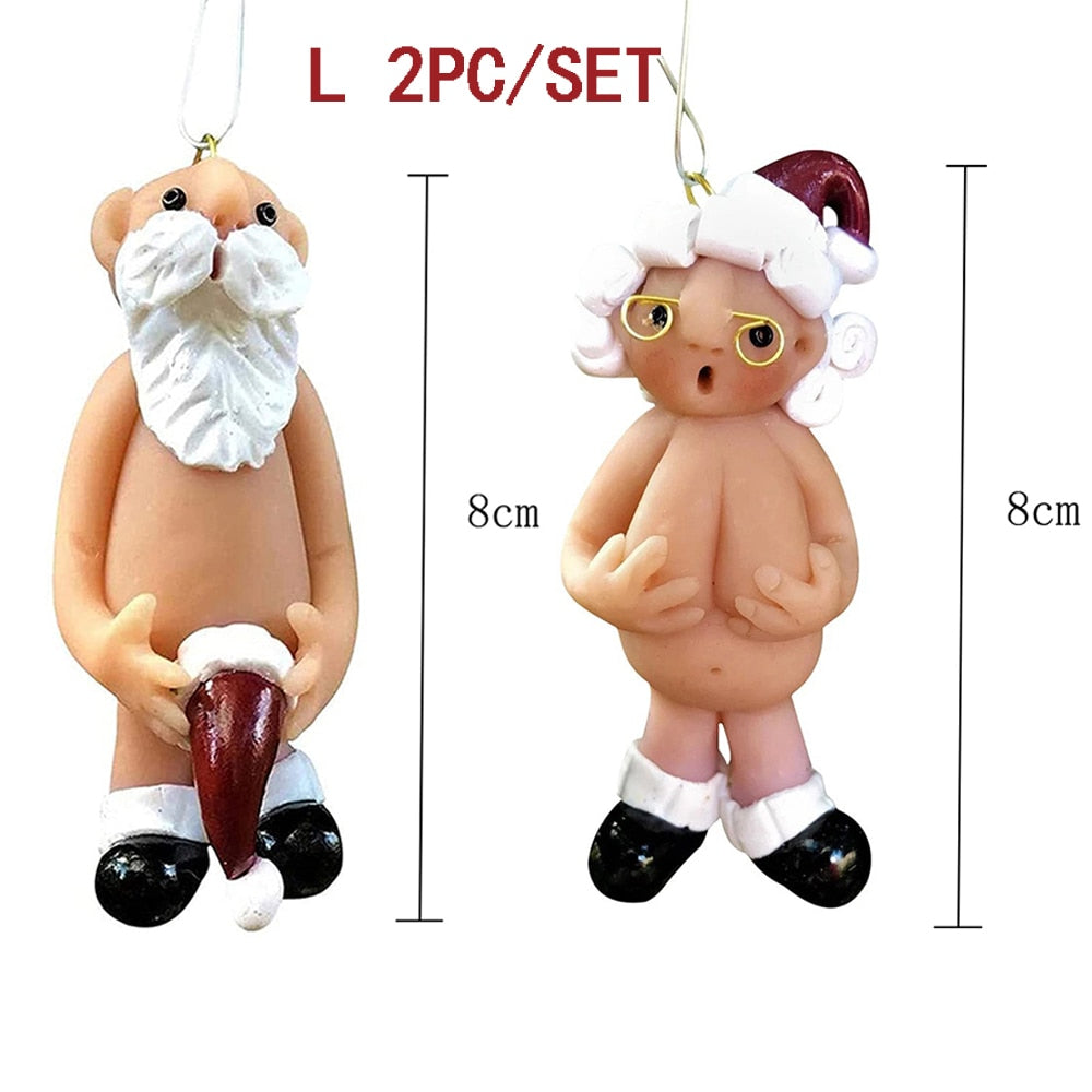 2PC/SET Christmas Funny Naked Santa Claus Hanging Pendant For Home 2022New year's eve Decorations Santa Tree Resin Navidad Gifts