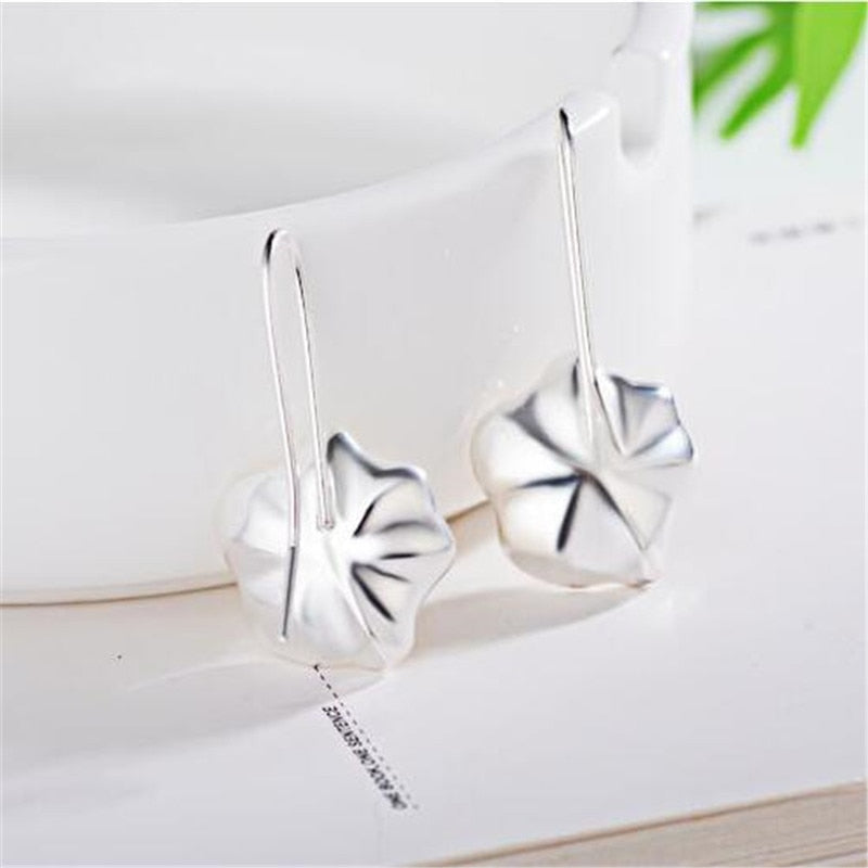 Christmas Gift Temperament New Fashion Ethnic Style 925 Sterling Silver Jewelry Female Creative Lotus Pearl Fresh Flower Dangle Earrings  E054