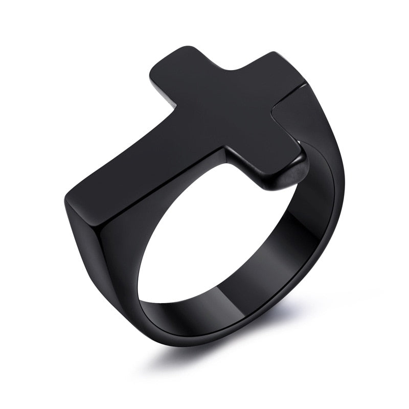 Skhek Fashion Cross Shaped Ring in Stainless Steel with Black Golden Male Classic Ring Wedding Engagement Jewelry Wedding Bands 043