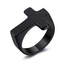 Load image into Gallery viewer, Skhek Fashion Cross Shaped Ring in Stainless Steel with Black Golden Male Classic Ring Wedding Engagement Jewelry Wedding Bands 043