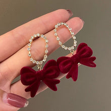 Load image into Gallery viewer, Christmas Gift Christmas Red Bow Drop Earring For Women Temperament Heart Flocking Bowknot Christmas Earring Girls New Year Festival Jewelry
