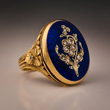 Women Vintage Zircon Inlaid Flower Wide Face Ring Punk Hip Hop Finger Ring Carved Flower Blue Party Rhinestone Rings