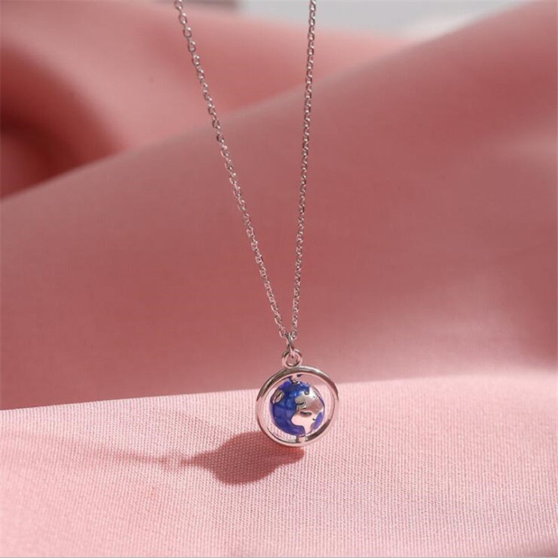 Christmas Gift New Fashion Creative Globe Planet 925 Sterling Silver Jewelry Personality Colorful Epoxy Ball Popular Pendant Necklaces XL029