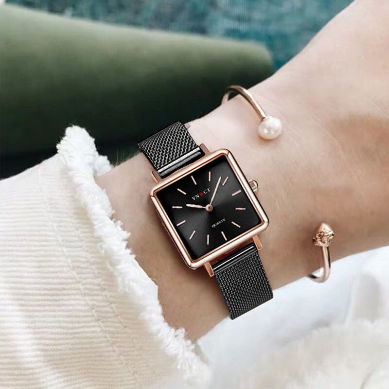Christmas Gift Reloj Mujer Luxury Women Watches Rose Gold Simple Magnetic Mesh Belt Band Watch Women's Fashion Square Wristwatch Zegarek Damski
