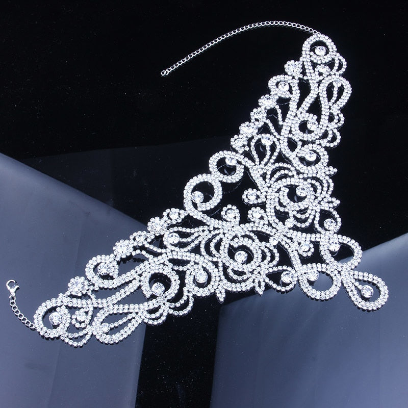 Skhek Luxury Flower Rhinestone Choker Necklace For Women Crystal Choker Collar Necklace Statement Wedding Jewelry Gift