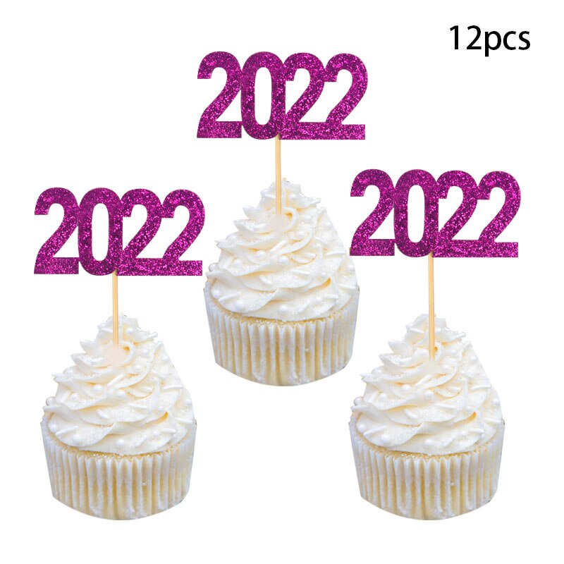 Christmas Gift 12pcs 2022 Cake Topper New Year Party Decoration 2022 Toothpick Christmas Cake Decor Happy New Year Eve Party Cupcake Toppers