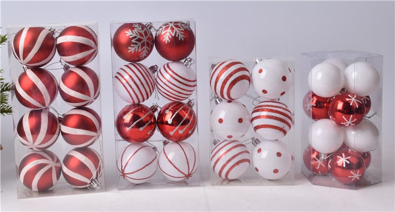 LadyCC Christmas Tree Decoration Christmas Pendant Red and White Series Christmas Ball Pendant 6cm Painted Ball 8-12 Pcs