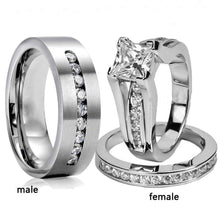 Load image into Gallery viewer, Skhek Romantic Zircon Couple Rings Stainless Steel Men&#39;s Ring And Simple Crystal Zircon Women Rings Set Wedding Ring