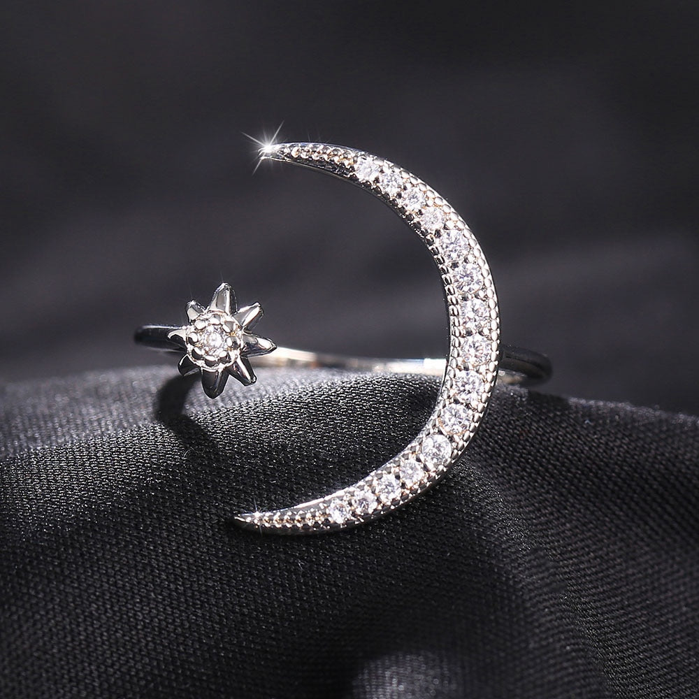 Bohemia  Moon Star Open Adjustable Rings Women Girls Cubic Zirconia Boho Jewelry Ring Wedding Engagement Jewelry wholesale