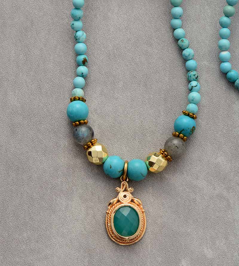 Skhek Romantic Pendant Necklaces Women Exquisite Turquoises Beads Beaded Strand Necklace Elastic Yoga Bracelets Bohemia Jewelry