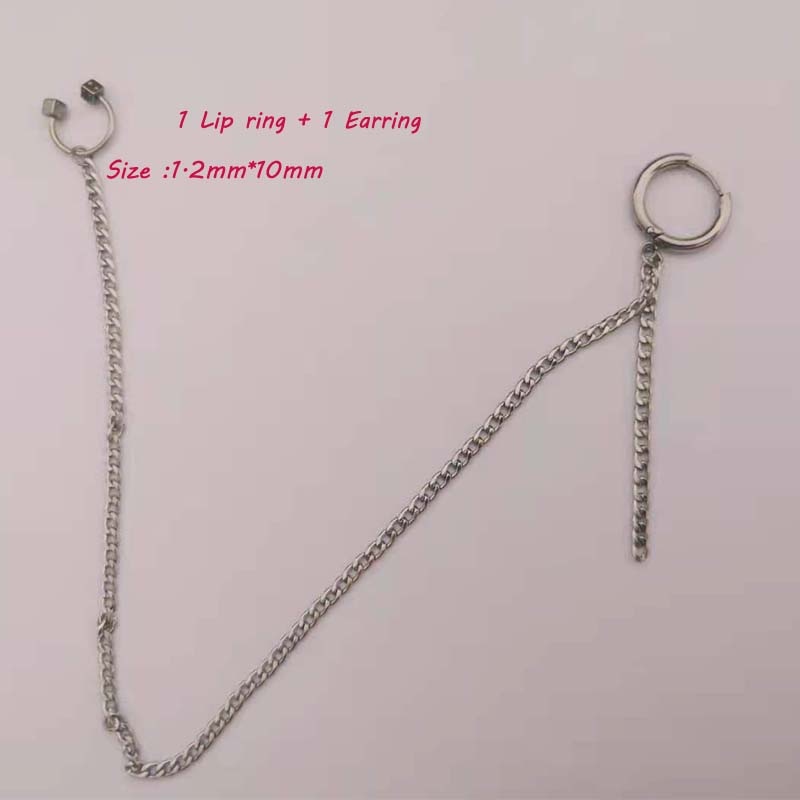 2021Newest  Lip Ring Earing 2in1 One Chain  Linked Fake Lip Piercing Fake Septum Labret  Punk Jewelry C Shape Lip Piercing