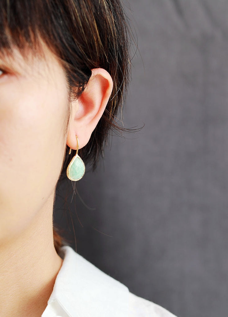 Skhek Natural Stone Earrings For Women Teardrop Amazonite Dangle Earring Cute Elegant OL Classic Jewelry Femme