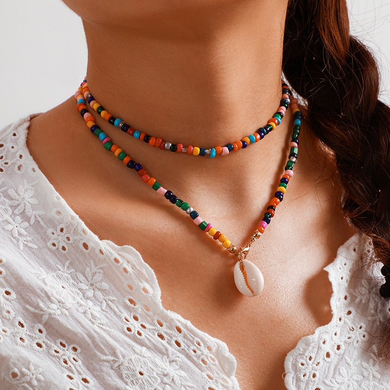2020 New Cowrie Shell Choker Colorful Beads Necklace for Women Fashion Trendy Bohemian Boho Chic Bib Collier Femme Dropshiping