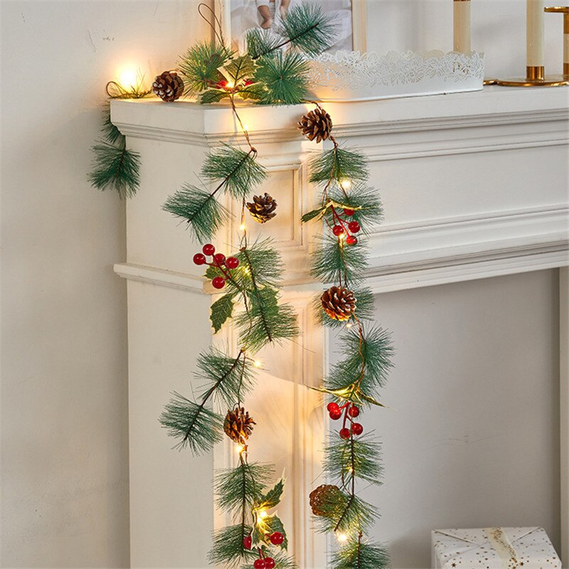Christmas LED String Lights Pine Cones Needles Merry Christmas Bells Xmas Navidad Noel Gifts New Year 2022 For Home Decoration