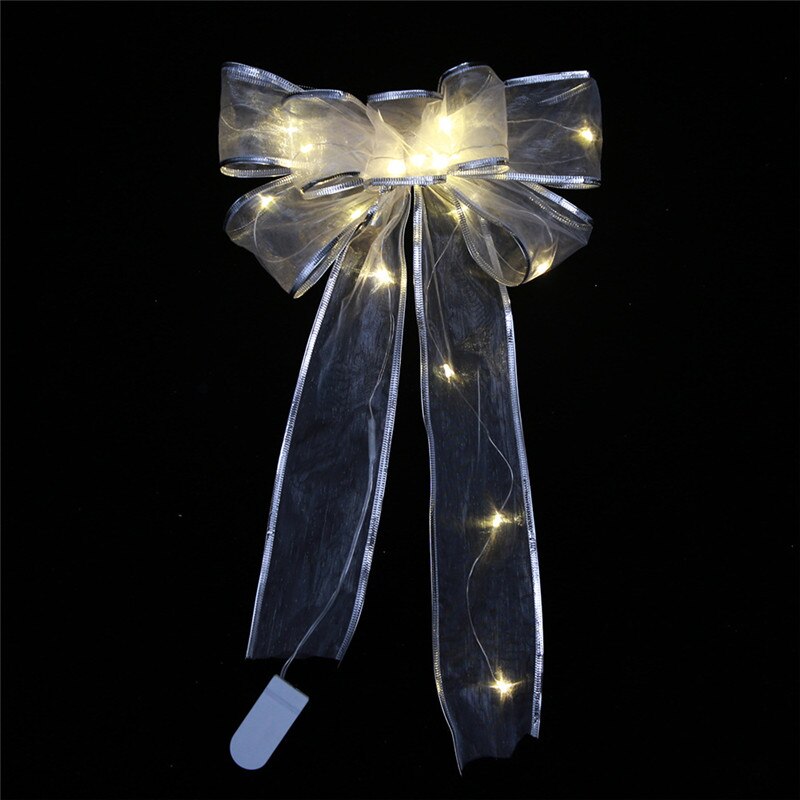 Christmas silver with lights printed bow Christmas tree decor pendant xmas handmade warm light lantern bow christmas decorations