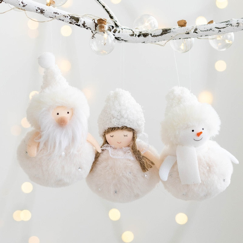 Christmas Plush Angel Girl Snowman Pendant Santa Claus Snowman Doll Oranments Xmas Tree Decoration Merry Christmas Decor Gifts