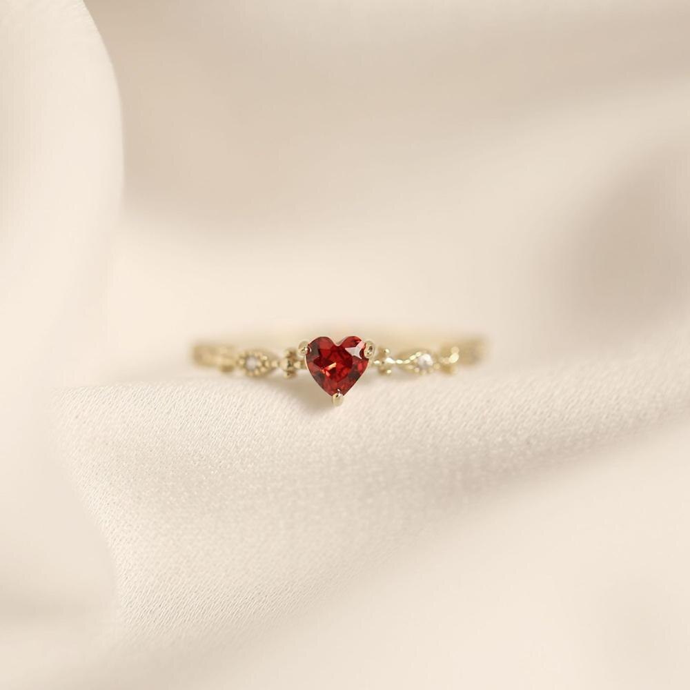 925 Sterling Silver Plating 14k Gold Simple Ruby Love Ring Women Fashion Tail Ring Party Jewelry Accessories Engagement Gift