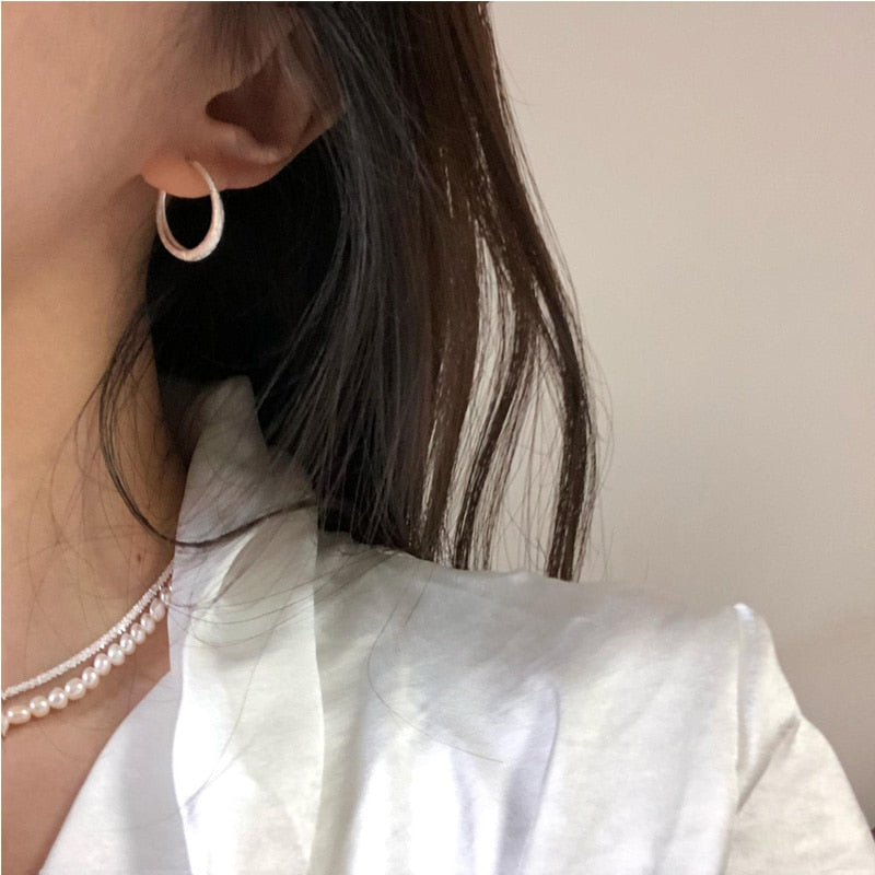 Alloy-white Flash Simple Earrings Women Ear Buckles Party Gift Fashion Jewelry Accessories