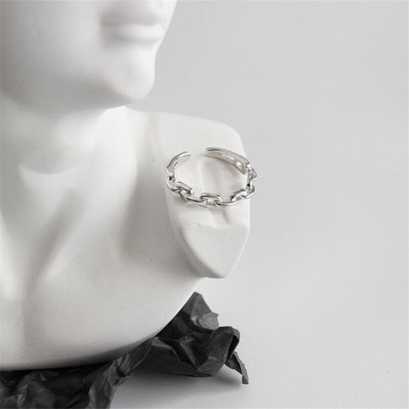 Christmas Gift New Fashion Simple Personality Chain Shaped 925 Sterling Silver Not Allergic Hollow Fine Chain Adjustable Opening Rings R173