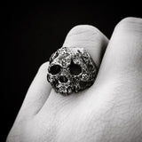 Skhek New Vintage Zinc Alloy Skull Silver Color Ring for Mens Halloween Skull Biker Ring Rock Roll Gothic Men Jewelry Accessories