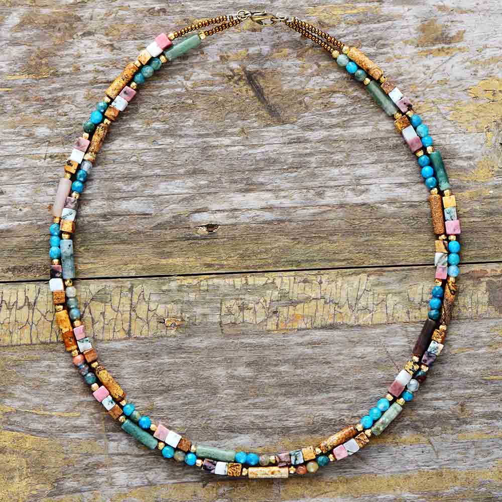 Skhek Women Choker Semi Precious Stone Seed Beads Boho Necklaces Simple Layering Collar Necklace  Bohemia Jewelry