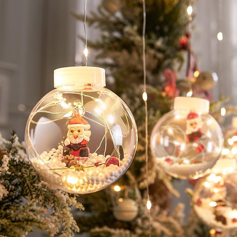 DIY Christmas Ball Santa LED Curtain Light String Christmas Tree Decoration for Home New Year Gifts Navidad Natal Noel Ornament 1124
