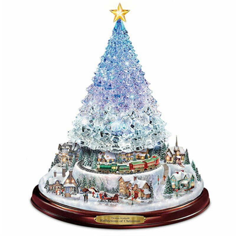 Christmas Gift New Christmas Tree Rotating Sculpture Train Decorations Paste Window Wall Stickers Christmas New Year 2022 Decals for Home Decor