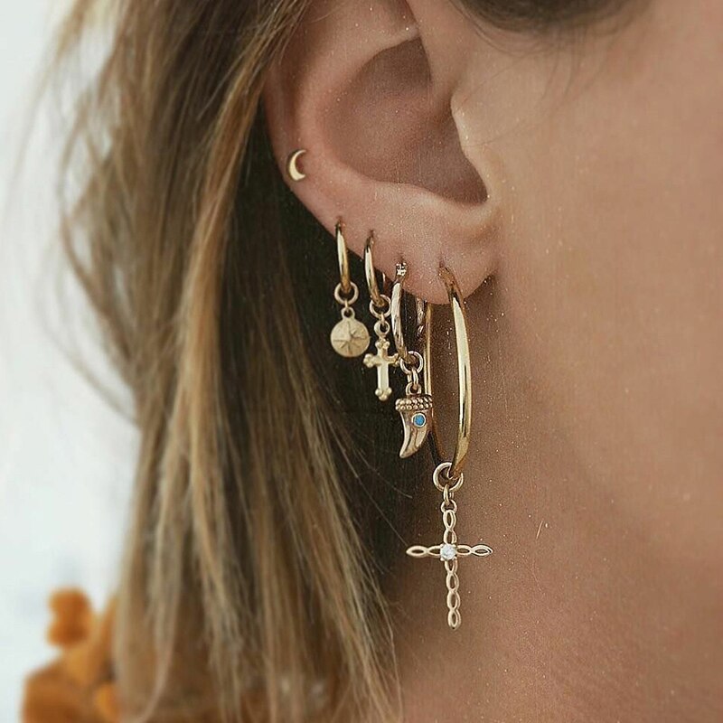 6Pcs/Set Retro Punk Gold Chain Hoop Earring Set for Women Statement Gothic Geometric Earrings 2020 Fashion Street Jewelry