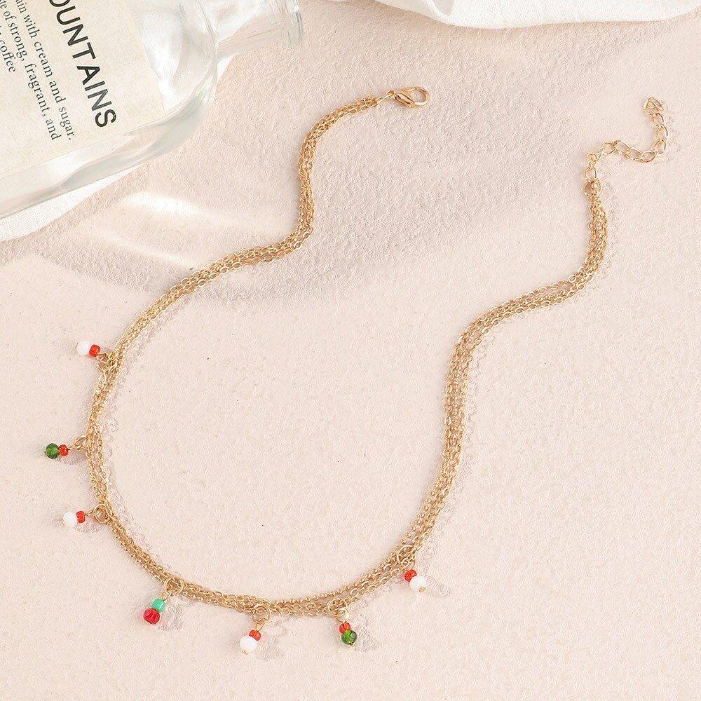 Christmas Gift Children Christmas Necklace Ornaments Short Beaded Collar Choker Necklace For Women Happy New Year Party Clavicle Jewelry Gift