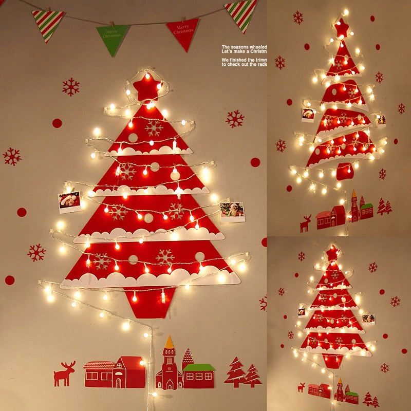 Christmas Tree With LED Light New Year Kids Gift Toys Door Wall Hanging Ornaments Christmas Decoration for Home Navidad